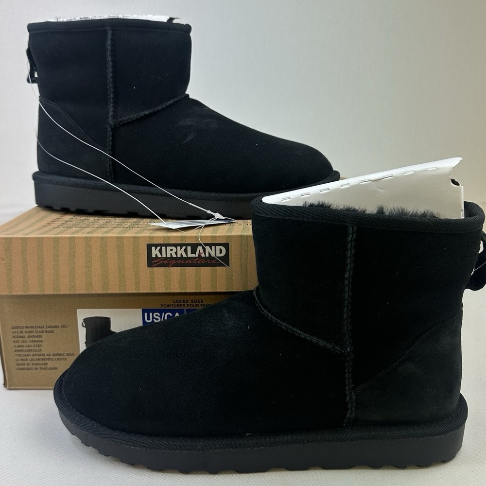 Kirkland Signature Shearling Ankle Boots Bootie Women's Size 9 Black Faux Fur